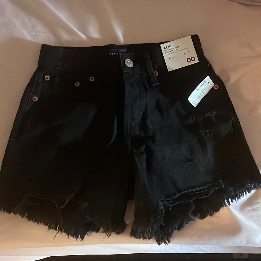 NWT Size 00 Aeropostale Black Jean High Rise Cutoff Shorts